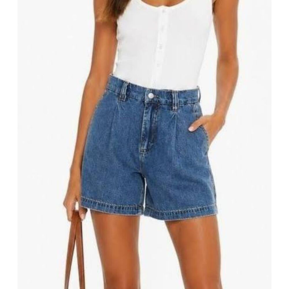 Current/Elliott A-Line Pleated Jean Denim Shorts NEW Size 28 Jorts $128